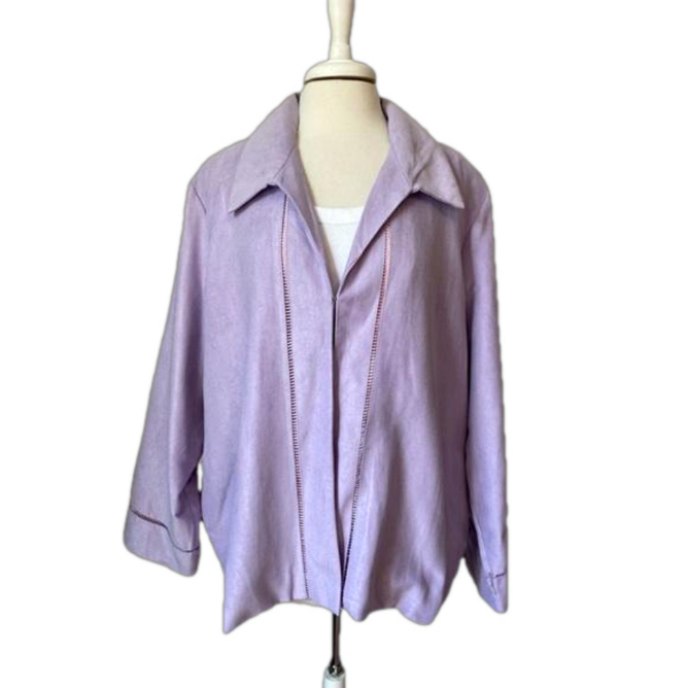 Suzanne Somers NWT Women's 3X Purple Faux Suede Long Sleeve Blazer‎ Cottagecore